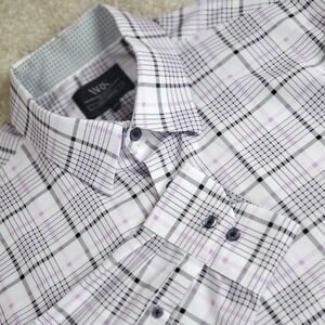 WRK 4-Way Stretch Button Shirt Men's 17.5 Pink Black White Plaid Preppycore
